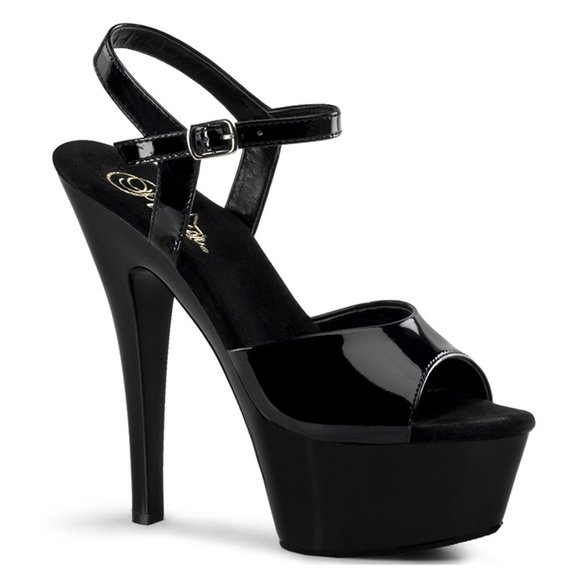 Pleaser Kiss 209 Platform Stiletto Heels - Black Patent - Picture 1 of 5